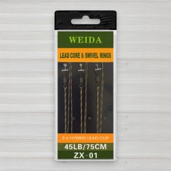 Монтаж лідкор з вертлюгом Weida ZX-01, 45lb, 75см, 3шт/уп